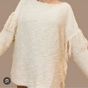 Lauren Ralph Lauren cream woven fringed sweater L / XL